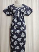 Front Open Cotton Nighty With Buttons, 55 Inches Long - Ash - Image 4