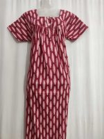 Front Open Cotton Nighty With Buttons, 55 Inches Long - Peach Red - Image 4