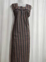 Front Open Cotton Sleeveless Nighty With Buttons, 55 Inches Long - Blue - Image 4