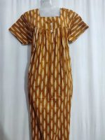 Front Open Cotton Nighty With Buttons, 55 Inches Long - Yellow - Image 4