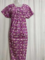 Traditional cotton nighty, 55 Inches Long - Magenta - Image 4