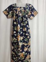 Front Open Cotton Nighty With Buttons, 55 Inches Long - Green - Image 4