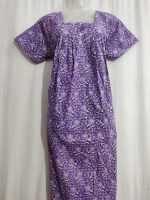 Front Open Cotton Nighty With Buttons, 55 Inches Long - Violet - Image 4