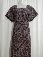 Comfortable Front Open Cotton Nighty With Buttons- 57 inches long - Blue - Image 4