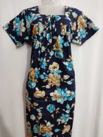 Front Open Cotton Nighty With Buttons, 55 Inches Long - Blue Flowers - Image 4