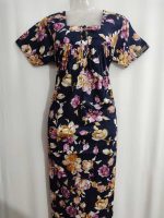 Front Open Cotton Nighty With Buttons, 55 Inches Long - Pink Flowers - Image 4