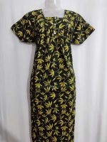 Front Open Cotton Nighty With Buttons, 55 Inches Long - Dark Green - Image 4