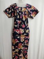 Front Open Cotton Nighty With Buttons, 55 Inches Long - Peach Flowers - Image 4