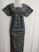 Front Open Cotton Nighty With Buttons, 55 Inches Long - Blue - Image 4