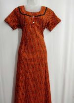 Comfortable Churidar Model Cotton Nighty - 55 Inches Long - Orange - Image 3