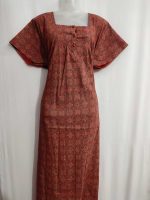 Comfortable Front Open Cotton Nighty With Buttons- 57 inches long - Red - Image 4