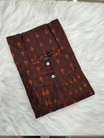 Front Open Cotton Nighty With Buttons, 55 Inches Long - Brown - Image 3