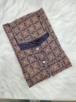 Comfortable Front Open Cotton Nighty With Buttons- 57 inches long - Blue - Image 3