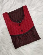 Front Open Cotton Nighty With Buttons, 55 Inches Long - Black - Image 3