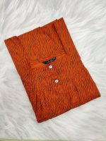 Front Open Cotton Nighty With Buttons, 55 Inches Long - Orange - Image 3