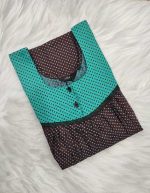 Front Open Cotton Nighty With Buttons, 55 Inches Long - Maroon - Image 3