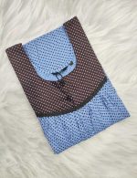 Front Open Cotton Nighty With Buttons, 55 Inches Long - Light Blue - Image 3