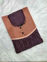 Front Open Cotton Nighty With Buttons, 55 Inches Long - Violet - Image 3