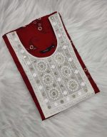 Comfortable Churidar Model Cotton Nighty - 55 Inches Long - Red - Image 4
