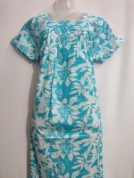 Traditional cotton nighty, 55 Inches Long - Blue - Image 4
