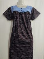 Front Open Cotton Nighty With Buttons, 55 Inches Long - Maroon - Image 4