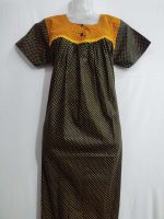 Front Open Cotton Nighty With Buttons, 55 Inches Long - Green - Image 4