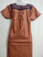 Front Open Cotton Nighty With Buttons, 55 Inches Long - Brown - Image 4