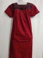 Front Open Cotton Nighty With Buttons, 55 Inches Long - Magenta - Image 4