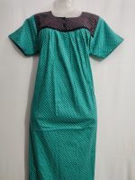 Front Open Cotton Nighty With Buttons, 55 Inches Long - Green - Image 4