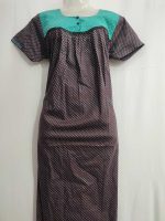 Front Open Cotton Nighty With Buttons, 55 Inches Long - Maroon - Image 4