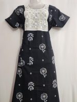 Comfortable Churidar Model Cotton Nighty - 55 Inches Long - Black - Image 4