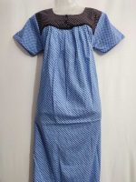 Front Open Cotton Nighty With Buttons, 55 Inches Long - Light Blue - Image 4