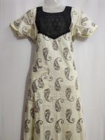 Comfortable Churidar Model Cotton Nighty - 55 Inches Long - Cream - Image 4