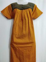 Front Open Cotton Nighty With Buttons, 55 Inches Long - Yellow - Image 4