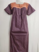 Front Open Cotton Nighty With Buttons, 55 Inches Long - Violet - Image 4