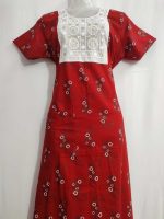 Comfortable Churidar Model Cotton Nighty - 55 Inches Long - Red - Image 3