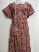 Comfortable Front Open Cotton Nighty With Buttons- 57 inches long - Maroon - Image 4