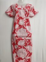 Front Open Cotton Nighty With Buttons, 55 Inches Long - Peach - Image 4