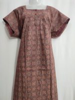 Comfortable Front Open Cotton Nighty With Buttons- 57 inches long - Maroon - Image 4