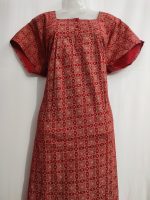 Comfortable Front Open Cotton Nighty With Buttons- 57 inches long - Red - Image 4