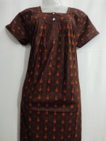 Front Open Cotton Nighty With Buttons, 55 Inches Long - Brown - Image 4