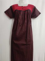 Front Open Cotton Nighty With Buttons, 55 Inches Long - Black - Image 4