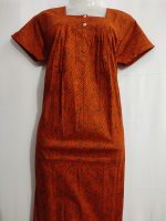 Front Open Cotton Nighty With Buttons, 55 Inches Long - Orange - Image 4