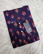 Front Open Cotton Nighty With Buttons, 55 Inches Long - Blue - Image 3