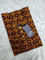 Front Open Cambric Cotton Nighty With Buttons, 55 Inches Long - Yellow + Brown - Image 3