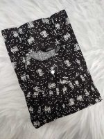 Traditional cotton nighty, 55 Inches Long  - Black - Image 3