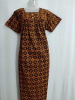 Front Open Cambric Cotton Nighty With Buttons, 55 Inches Long - Yellow + Brown - Image 4