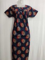 Front open Ajrak cotton nighty, 55 Inches Long - Dark Blue - Image 4