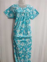 Traditional cotton nighty, 55 Inches Long - Blue - Image 5