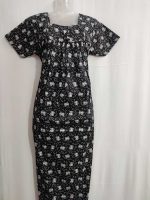 Traditional cotton nighty, 55 Inches Long  - Black - Image 4